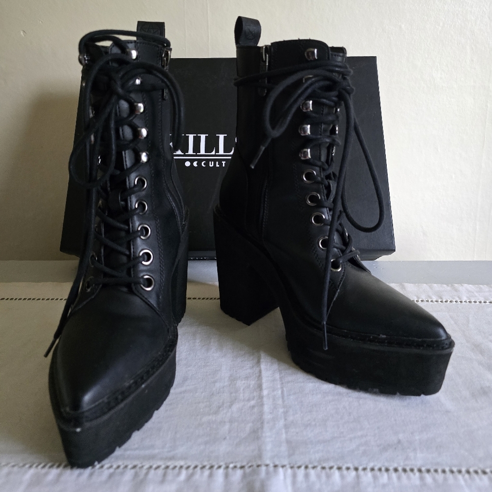 Killstar Salem City Lace Up Side Zip Boots Size US 6 Like New - Picture 4 of 12